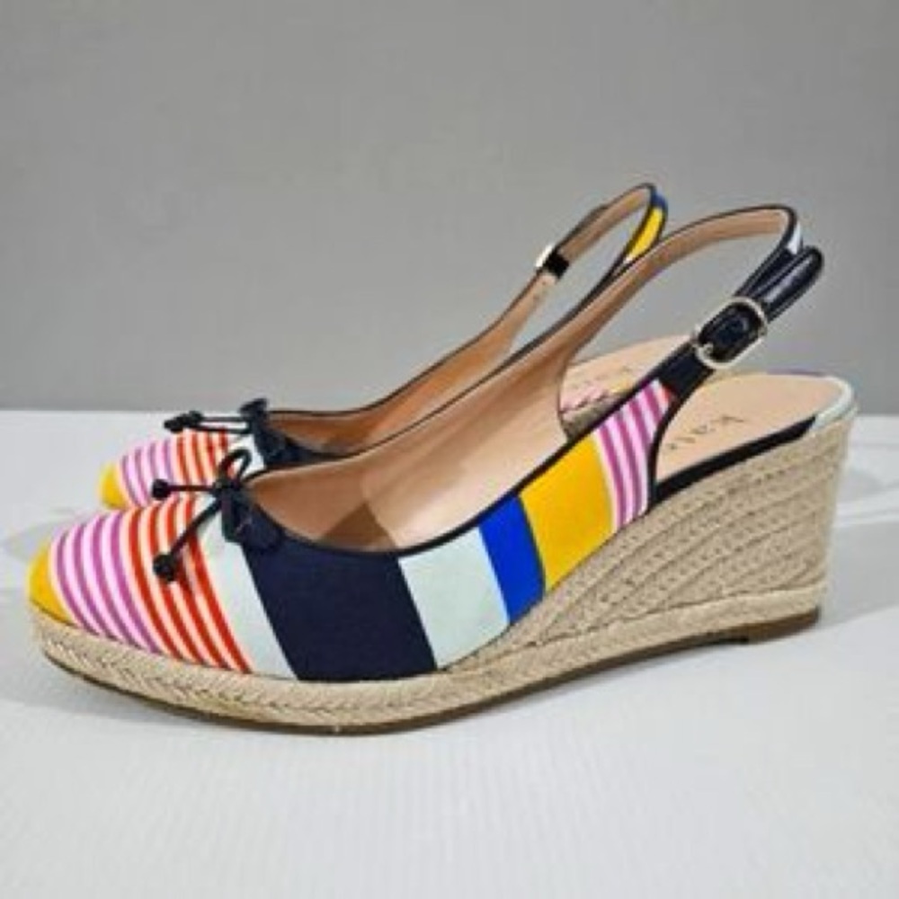 Size 7.5 Kate Spade Striped Multicolor Espadrille Wedge Slingback - Women's - Picture 2 of 16